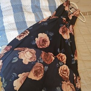 Party pink rose summer dress with backless.